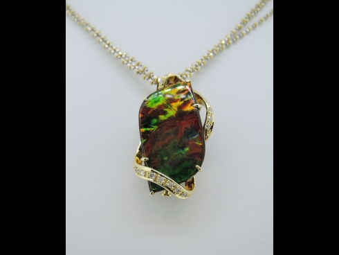 K18アンモナイトダイヤモンドペンダントブロ－チネックレス（A16.25ct　D013ct）