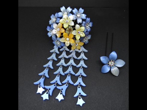 舞子かんざし(コーム）2点セット　ブル－