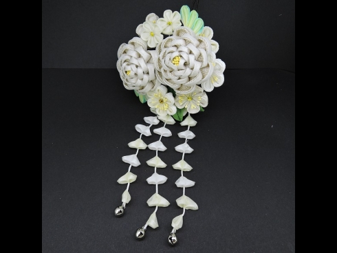 高級つまみ細工かんざしさがり付　オフホワイト