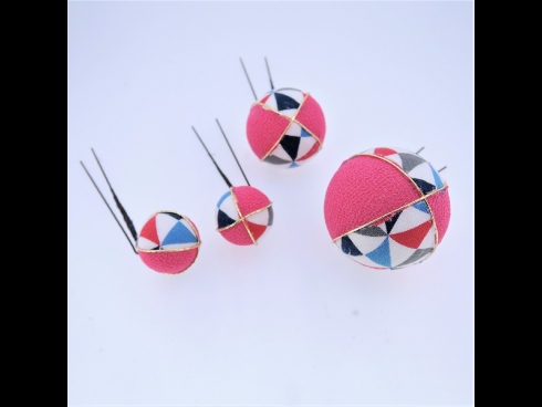 つまみ細工ミニＵピン4点セット　ピンク