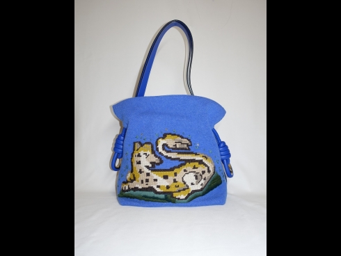 ロエベ　フラメンコノット　ウ－ル/カ－フ　ショルダ－バッグ　ブル－（新品同様）