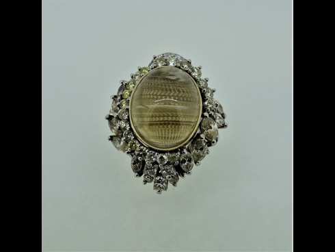 PT900K18ルチルキャッツアイクォ－ツ（14.57ct)ダイヤモンド（3.14）リング