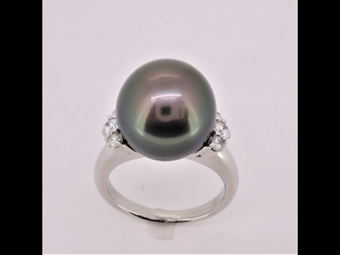 PT南洋タヒチ真珠（12.6mm）ダイヤモンド（0.32ct）リング