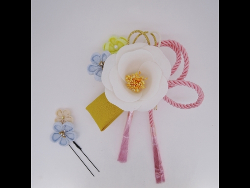 フラワ－コ－ム＆ミニフラワ－2点セット　白/ピンクひも