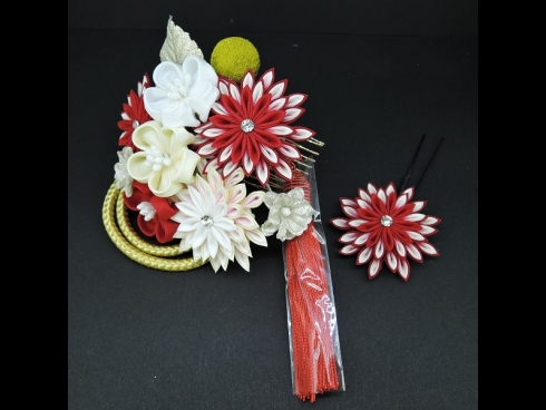 つまみ細工フラワ－コ－ム・ミニ2点セット　赤　