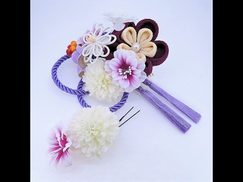 ちりめん梅つまみ細工コーム2点セット 紫