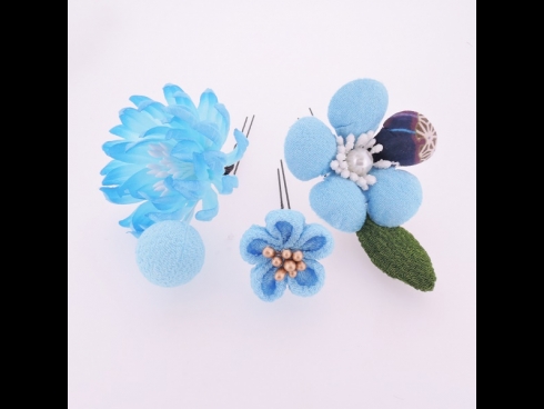 ミニフラワ－Uピン3点セット 　水色