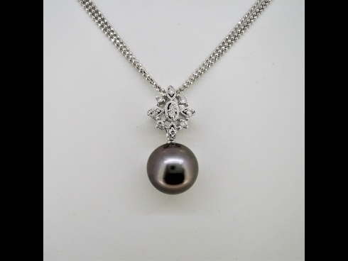 K18WGパール・ダイヤモンド（D0.22.ct  )ペンダントネックレス