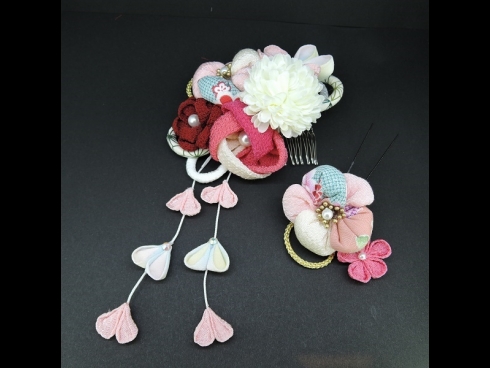 ちりめんつまみコ－ム・ミニ2点セット　白/ピンク