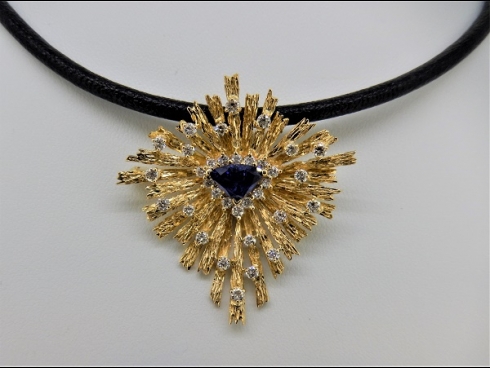 K18ブル－サファイア・ダイヤモンド（1.06ct・0.98ct）ペンダントブロ－チ