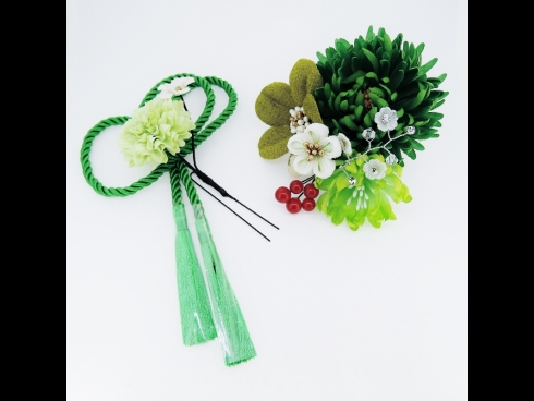 フラワ－コ－ム＆ミニフラワ－2点セット　グリ－ン