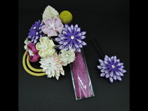 つまみ細工フラワ－コ－ム・ミニ2点セット　　パープル