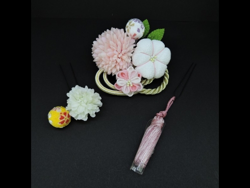 つまみ付フラワ－コ－ム・ミニ・ふさ付3点セット　ピンク