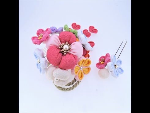 ふじさがりフラワーコーム＆ミニフラワー2点セット　ピンク