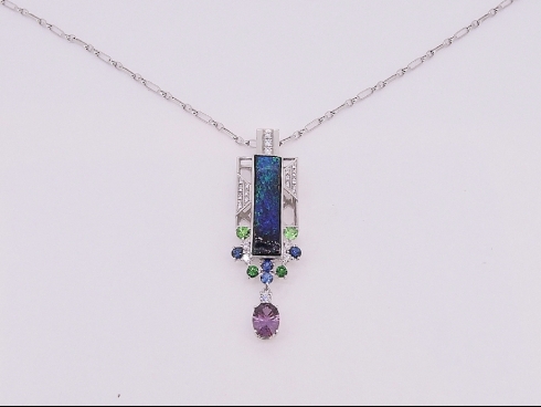 K18WG ｵﾊﾟｰﾙ･ﾊﾞｲｵﾚｯﾄｻﾌｧｲｱ･ｸﾞﾘｰﾝｶﾞｰﾈｯﾄ ﾀﾞｲﾔﾓﾝﾄﾞﾍﾟﾝﾀﾞﾝﾄﾈｯｸﾚｽ