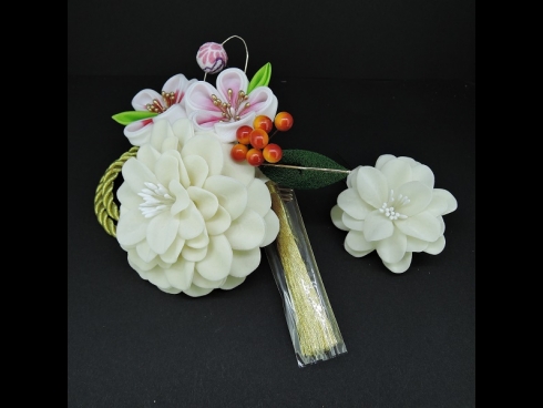 つまみ付フラワ－コ－ム・ミニ2点セット　白