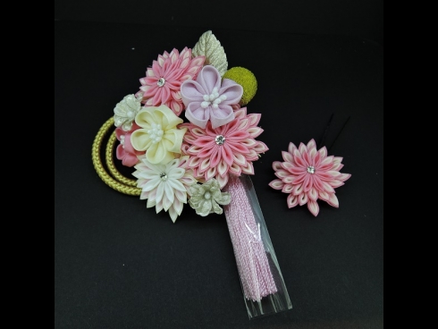 つまみ細工フラワ－コ－ム・ミニ2点セット　ピンク