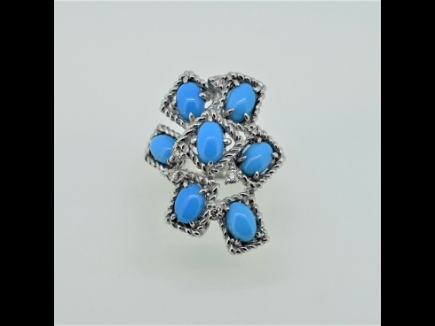 K18WGトルコ石リング（D0.10ct）