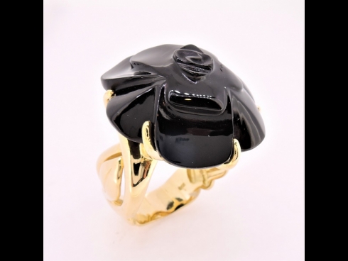 K18カルセドニ－リング　（黒色）