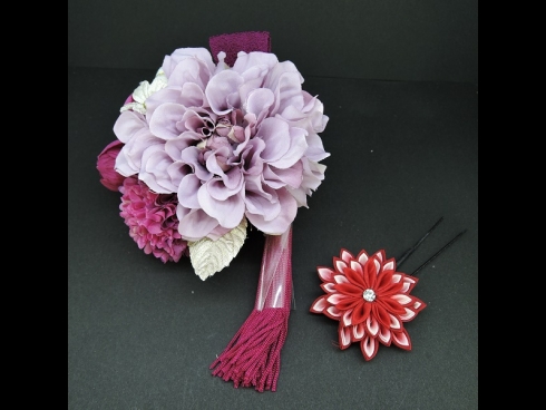 つまみ付フラワ－コ－ム・ミニ2点セット　パープル