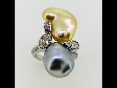 K18WG南洋ケシパールダイヤモンド(0.61ct)リング