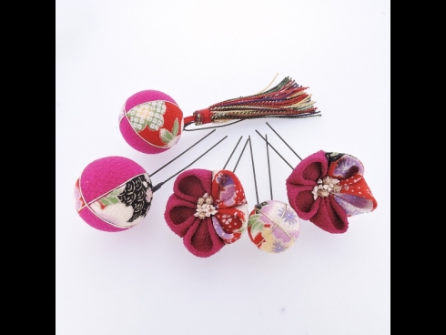 ちりめん細工・ちりめん玉5点セット  ワイン