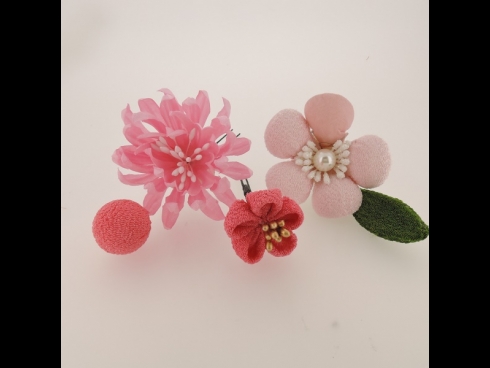 ミニフラワ－Uピン3点セット　ピンク