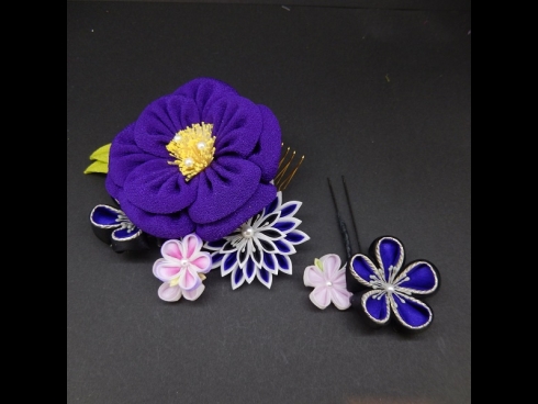 ちりめんつまみ牡丹コ－ム・ミニ2点セット　紫