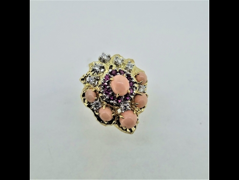 PTK18サンゴ・ピンクサファイア（0.68ct）ダイヤモンド（0.52ct）リング