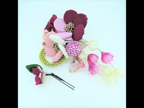 ちりめん梅コーム2点セット　ワイン