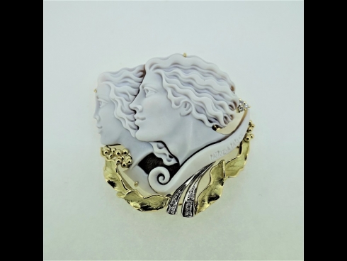 K18/Pt900シェルカメオダイヤモンド（0.11ct）ブロ－チ（パトリシアパルラ-テイ）