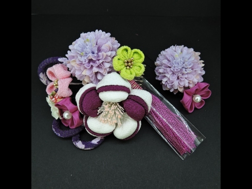 つまみ細工フラワ－コ－ム・ミニ2点セット　白/パープル