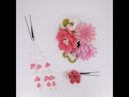 フラワ－コ－ム＆ミニフラワ－3点セット　　ピンク