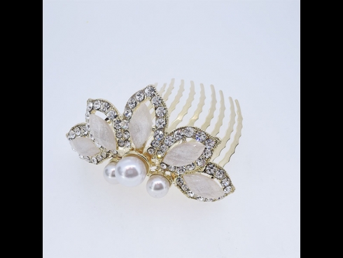 花　ラインストーンコーム　ゴールド