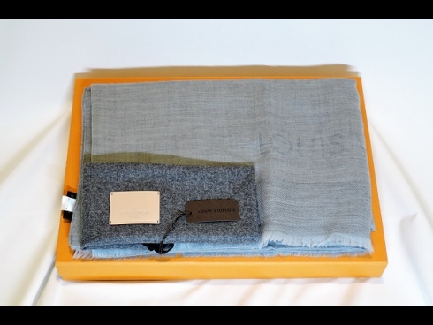 ルイヴィトン カシミヤ100％ストール（USED/未使用品）（専用ケ－ス付）