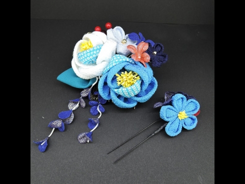 ちりめんつまみコ－ム・ミニ2点セット　青/白