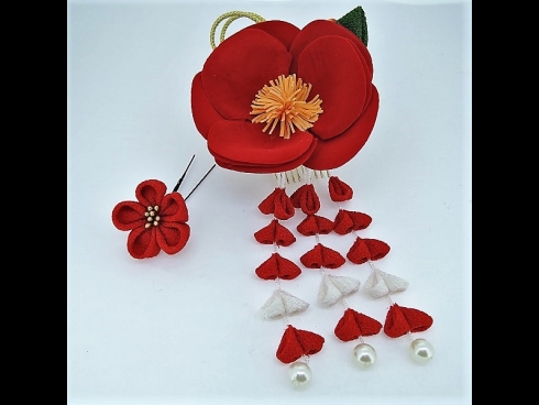 椿ふじ下がりフラワ－コ－ム＆ミニフラワ－2点セット　赤