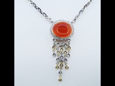 K18WGファイヤ-オパ－ル・ダイヤペンダントネックレス