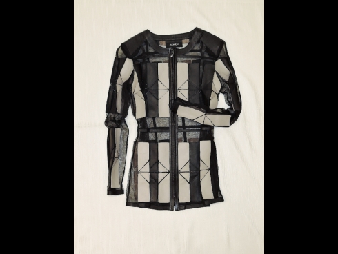 シ－プレザ－＆チュ－ルジャケット (黒／ベ－ジュ）