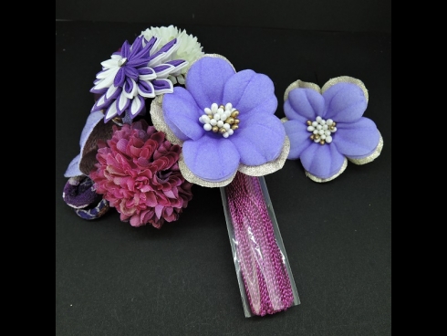つまみ細工フラワ－コ－ム・ミニ2点セット　パープル