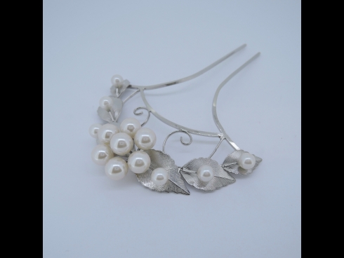 パ－ル付金属かんざし　シルバ－