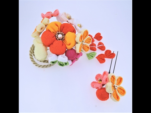ふじさがりフラワーコーム＆ミニフラワー2点セット　オレンジ