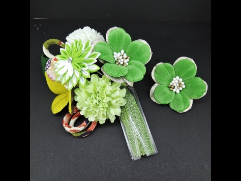 つまみ細工フラワ－コ－ム・ミニ2点セット　グリ－ン