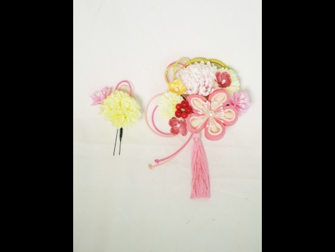 つまみ細工 ふさ付コーム＆花Uピン2点セット