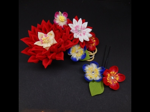 八重咲ちりめんつまみコ－ム・ミニ2点セット　赤