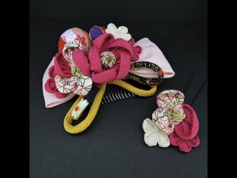 ちりめんつまみ・リボンコ－ム・ミニ2点セット　ピンク