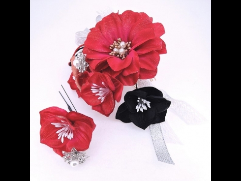 キラキラバラフラワ－コ－ム＆ミニフラワ－2点セット　赤