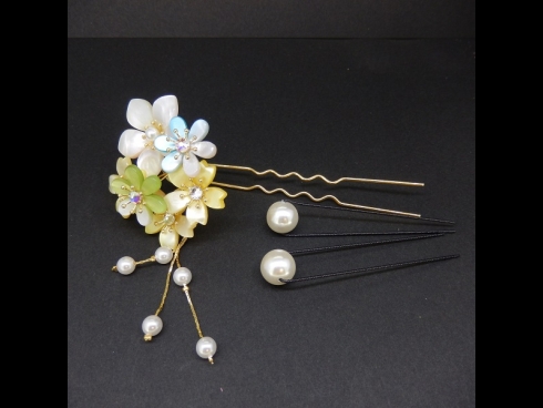 舞子2本足かんざしパ－ルさがり付ミニパ－ルピン4点セット　オフ白