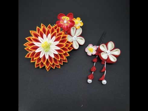 つまみ細工剣菊コ－ム・ミニ2点セット　赤