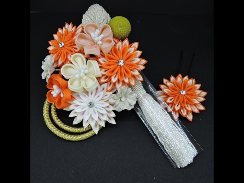 つまみ細工フラワ－コ－ム・ミニ2点セット オレンジ